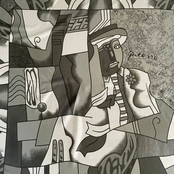 Picasso Art Inspired w Wide Solid Border 34" x 34" Square Scarf Green - no tags - Picture 3 of 7